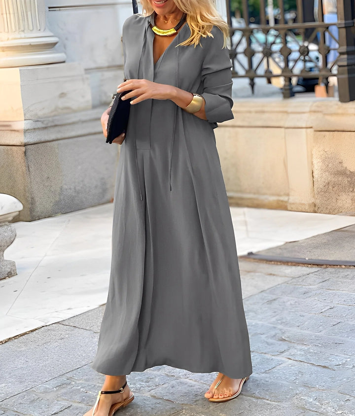 Christelle | Tie Front Maxi Dress with Three Quarter Sleeves 2