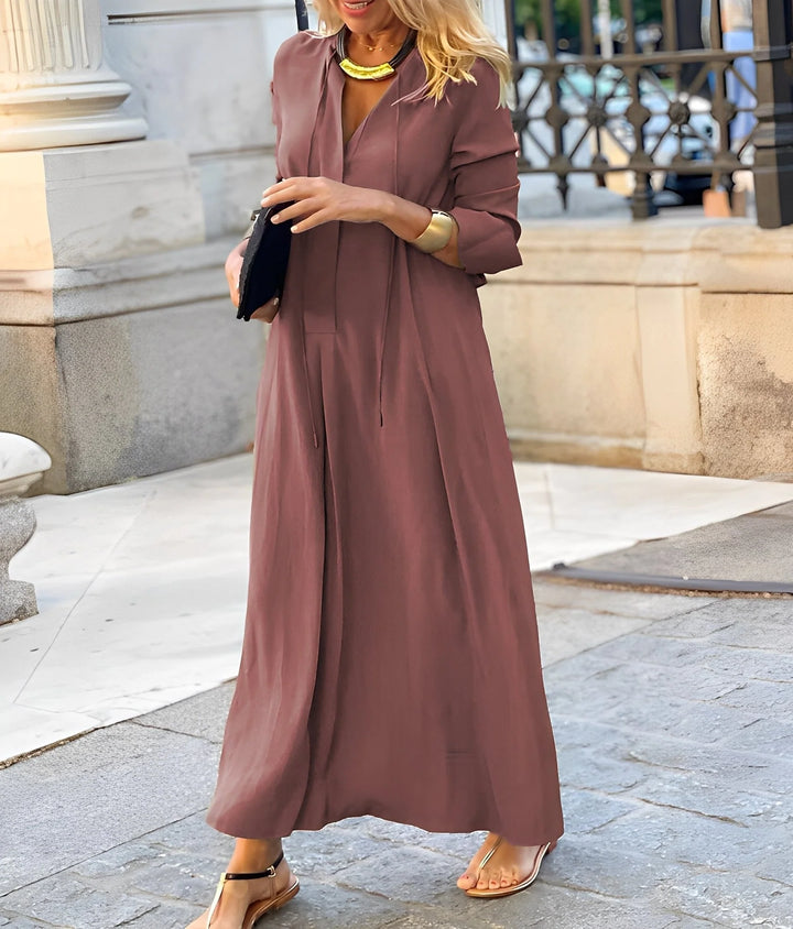 Christelle | Tie Front Maxi Dress with Three Quarter Sleeves 3