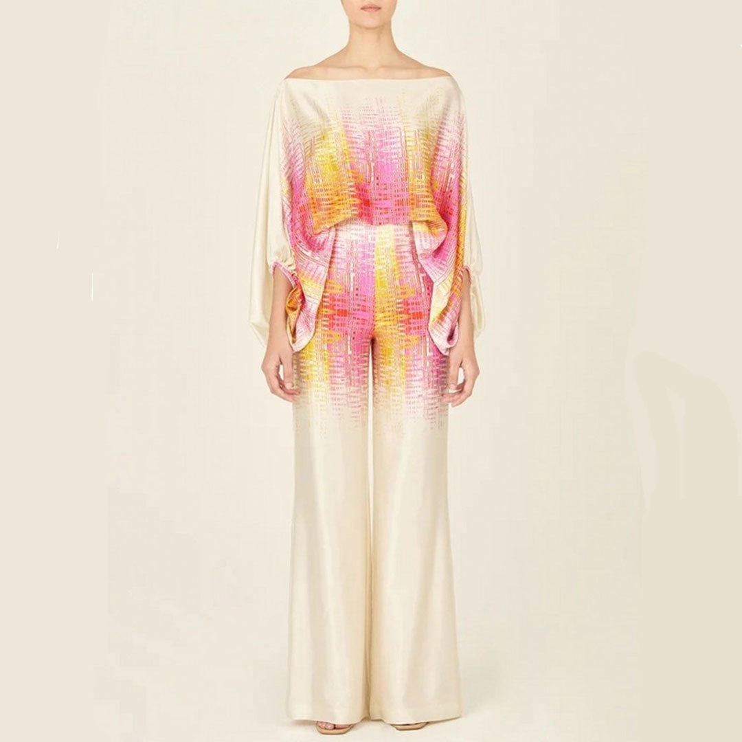 Elegant Two-Piece Summer Set for Women - Off-Shoulder Lantern Sleeve & Wide-Leg Trousers 4