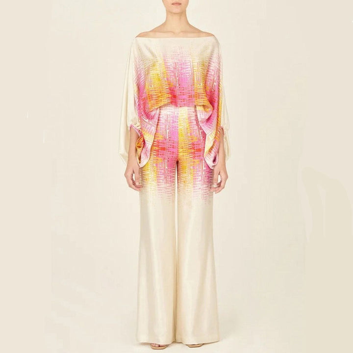 Elegant Two-Piece Summer Set for Women - Off-Shoulder Lantern Sleeve & Wide-Leg Trousers 4