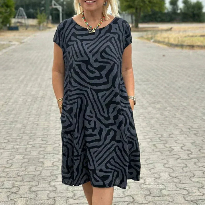Hallie | Boho Print Summer Dress with Round Neck 0