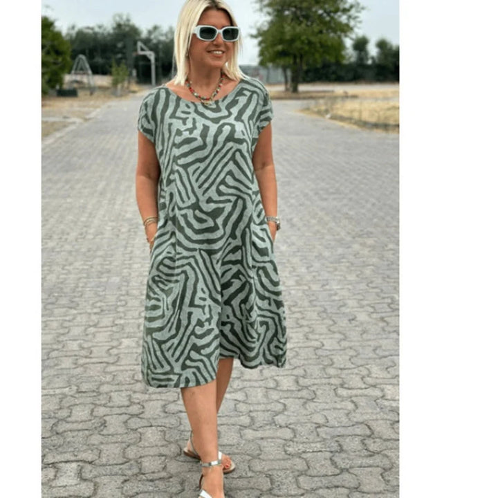 Hallie | Boho Print Summer Dress with Round Neck 11