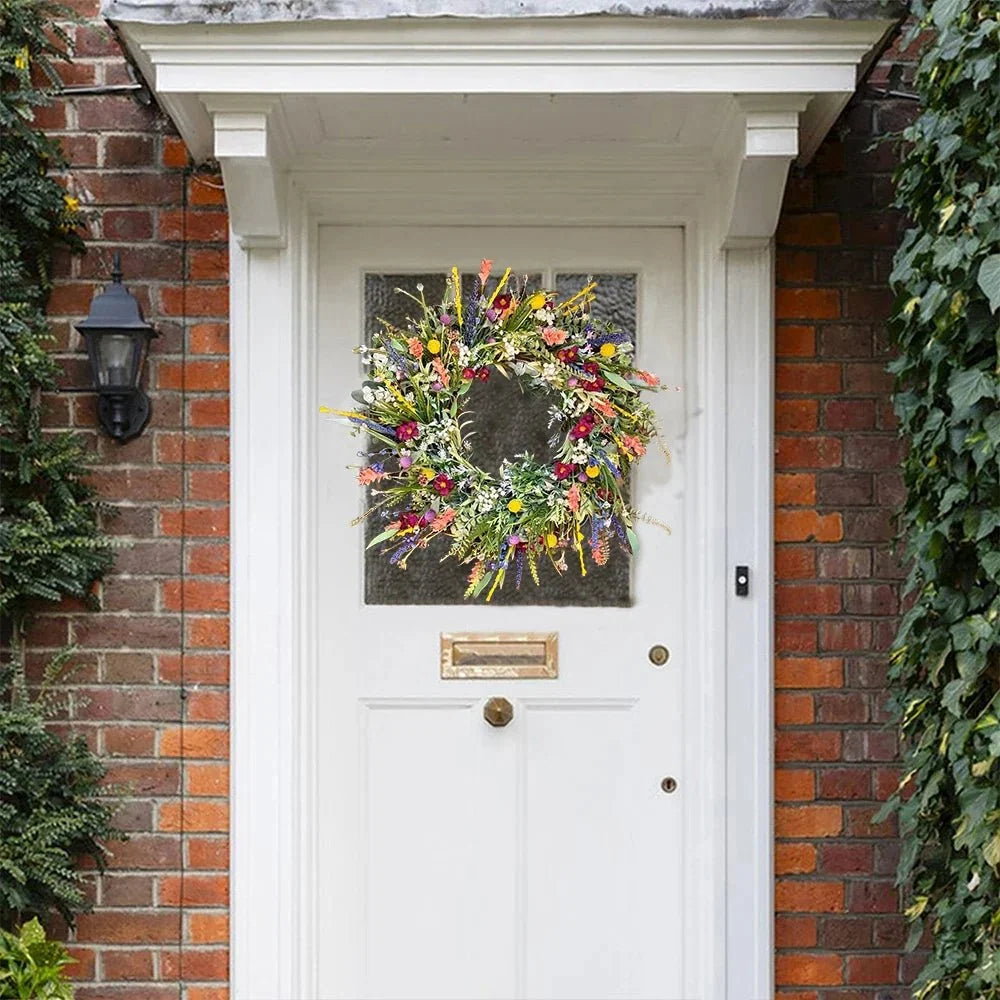 Lush Door Wreath with Realistic Blossoms and Balanced Color Accents 3