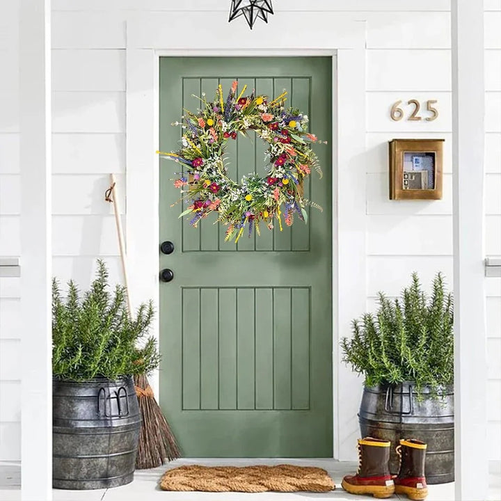 Lush Door Wreath with Realistic Blossoms and Balanced Color Accents 5