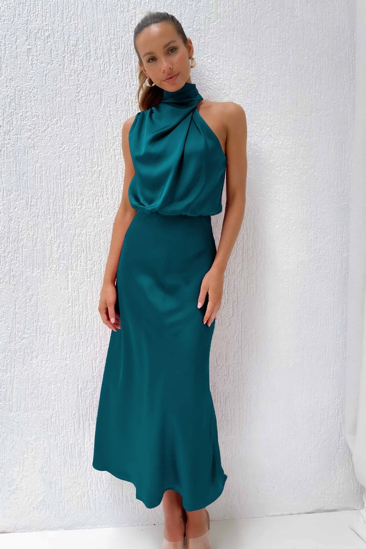 Women's Chic Halter Neck Evening Dress Elegant Summer Gown 13