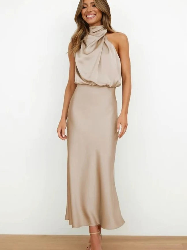 Women's Chic Halter Neck Evening Dress Elegant Summer Gown 3