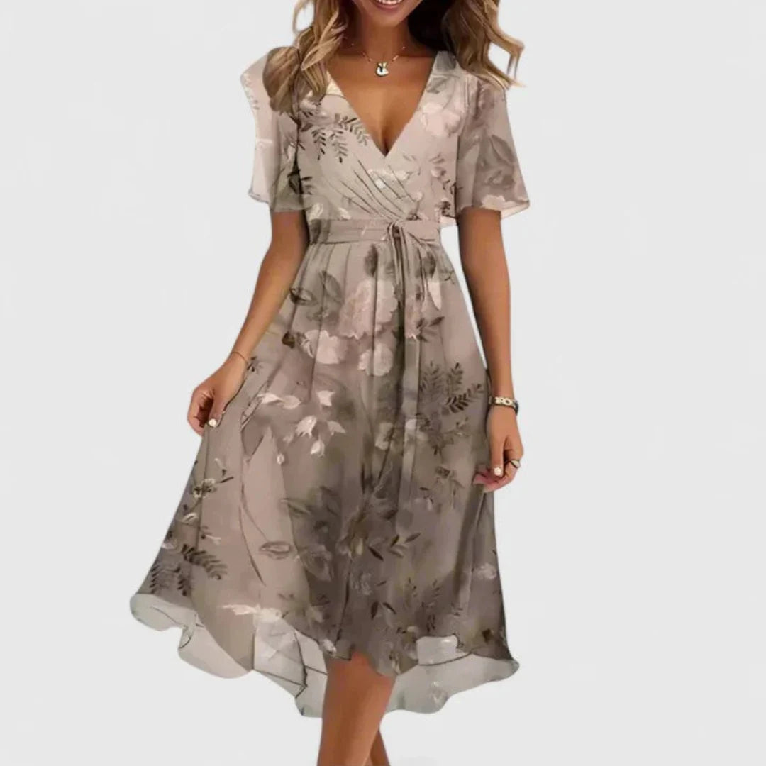 Women's Dress - Elegant Floral V-Neck Midi Dress for Autumn Winter Outfits 5
