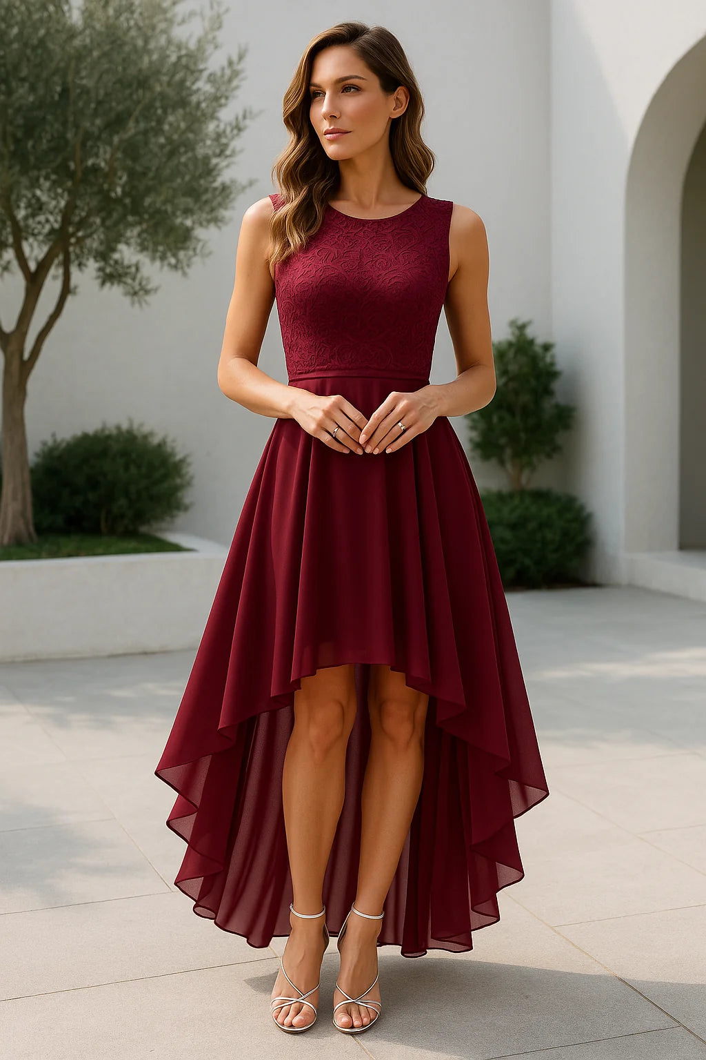 Women's Elegant High-Low Dress for Wedding Guests and Special Occasions 0