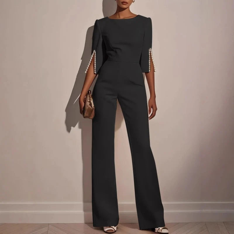 Women’s Elegant Wide-Leg Evening Jumpsuit with Cape Sleeves 2