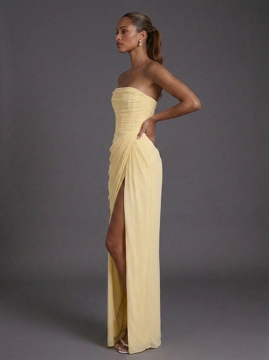 Women's Formal Maxi Dress - Strapless Corset Ruched Dress for Cocktail Parties and Summer Weddings 1