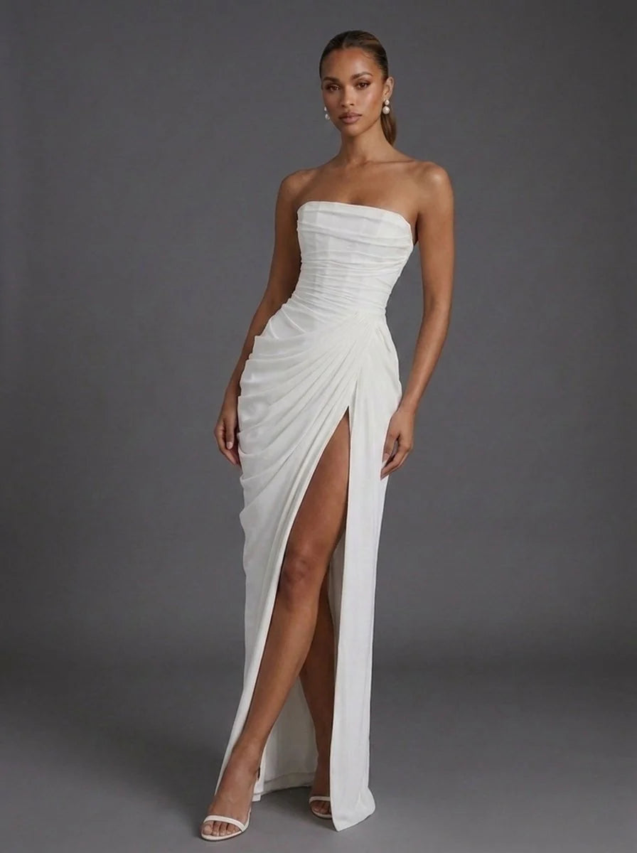 Women's Formal Maxi Dress - Strapless Corset Ruched Dress for Cocktail Parties and Summer Weddings 6