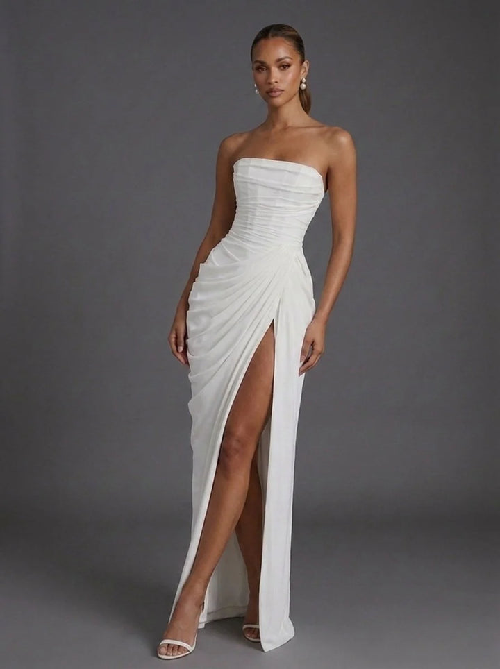 Women's Formal Maxi Dress - Strapless Corset Ruched Dress for Cocktail Parties and Summer Weddings 6