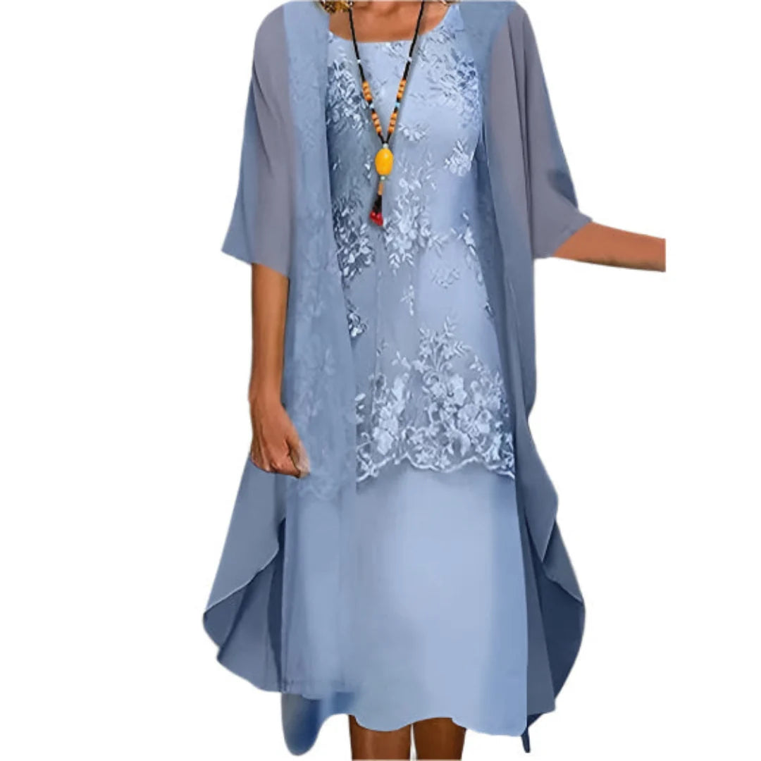 Women's Formal Midi Dress with Sheer Sleeves for Weddings and Special Occasions in Autumn and Winter 0