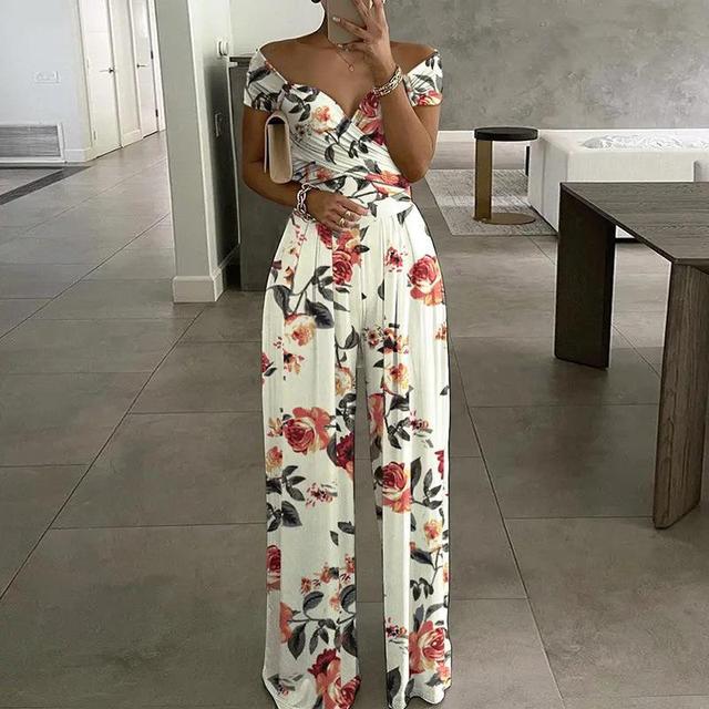 Women’s Off-Shoulder Floral Wide-Leg Jumpsuit 0