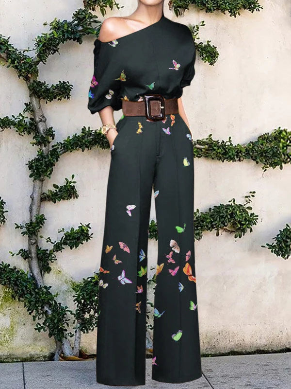Women's One-Shoulder Printed Wide-Leg Jumpsuit 1