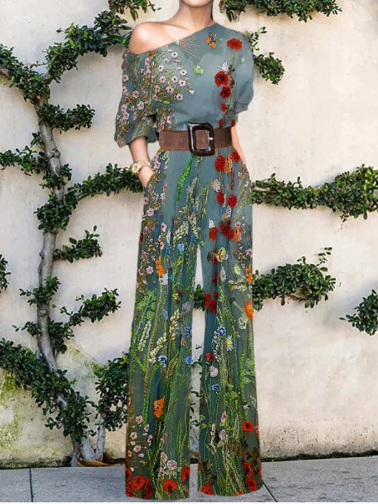 Women's One-Shoulder Printed Wide-Leg Jumpsuit 2