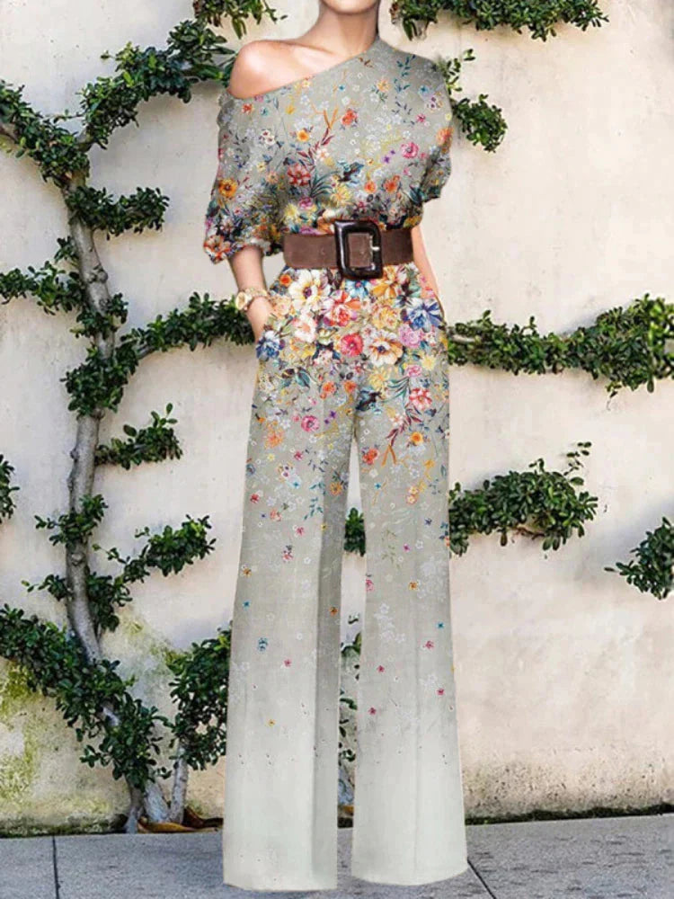 Women's One-Shoulder Printed Wide-Leg Jumpsuit 3