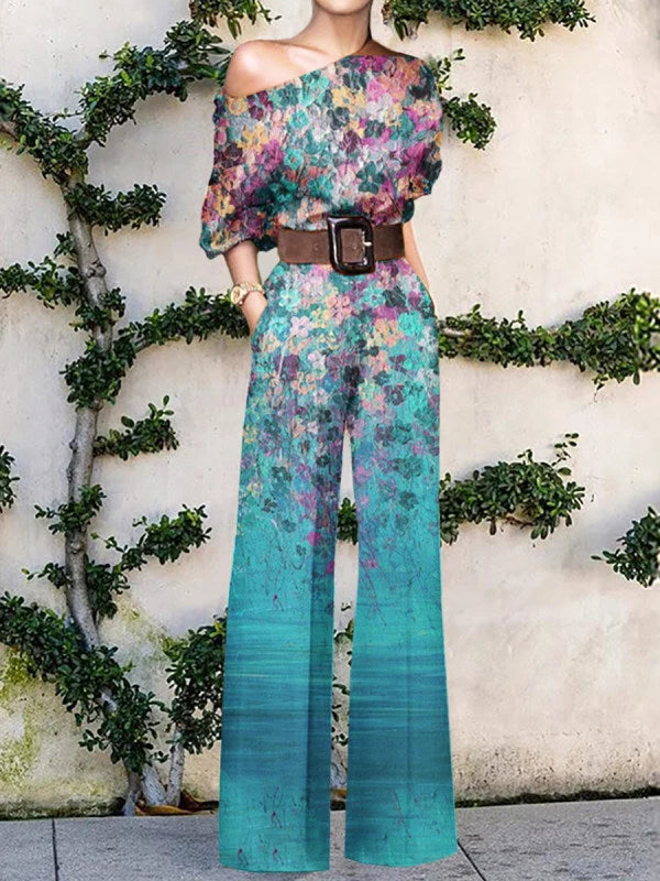 Women's One-Shoulder Printed Wide-Leg Jumpsuit 5