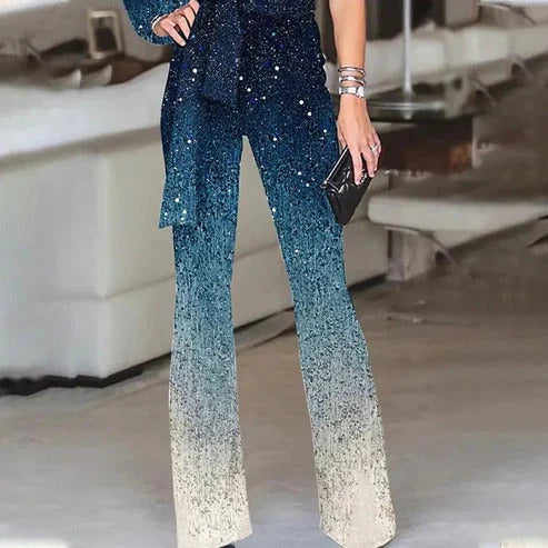 Women’s One-Shoulder Sequin Ombre Evening Jumpsuit 2