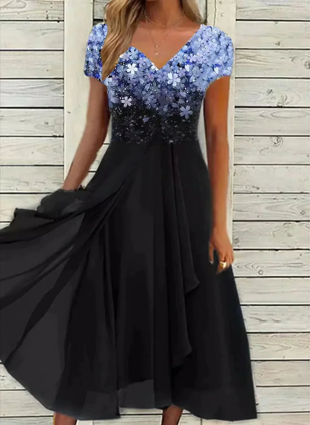 Women's Summer Maxi Dress - Flowing Floral Elegance with Short Sleeves for Casual Events 0