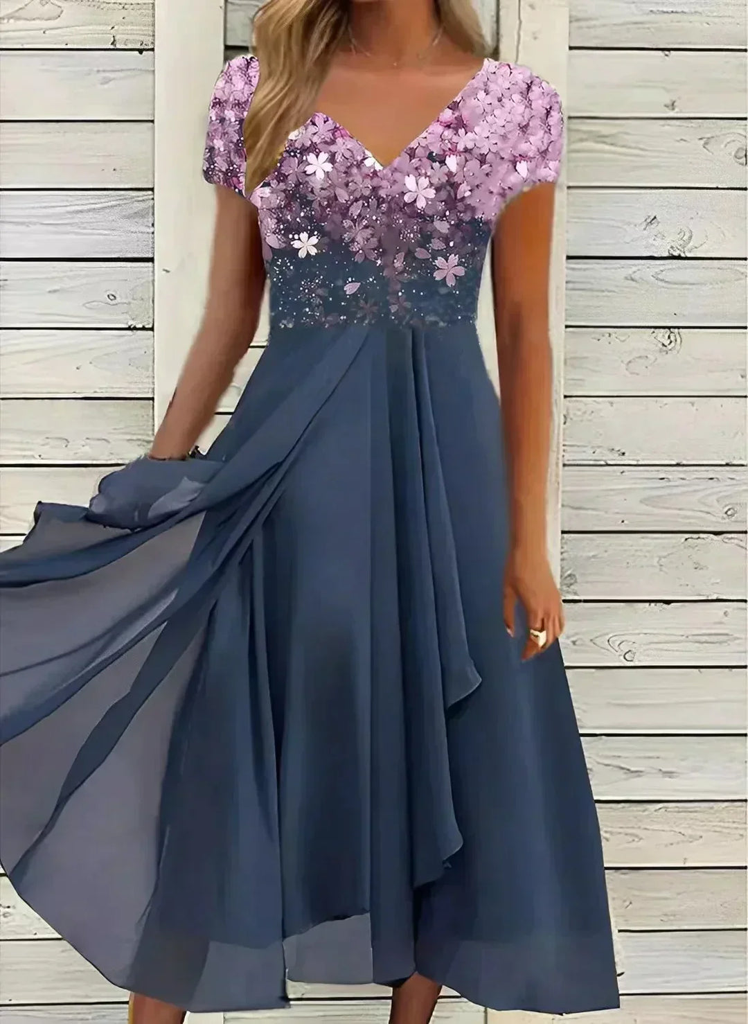 Women's Summer Maxi Dress - Flowing Floral Elegance with Short Sleeves for Casual Events 3