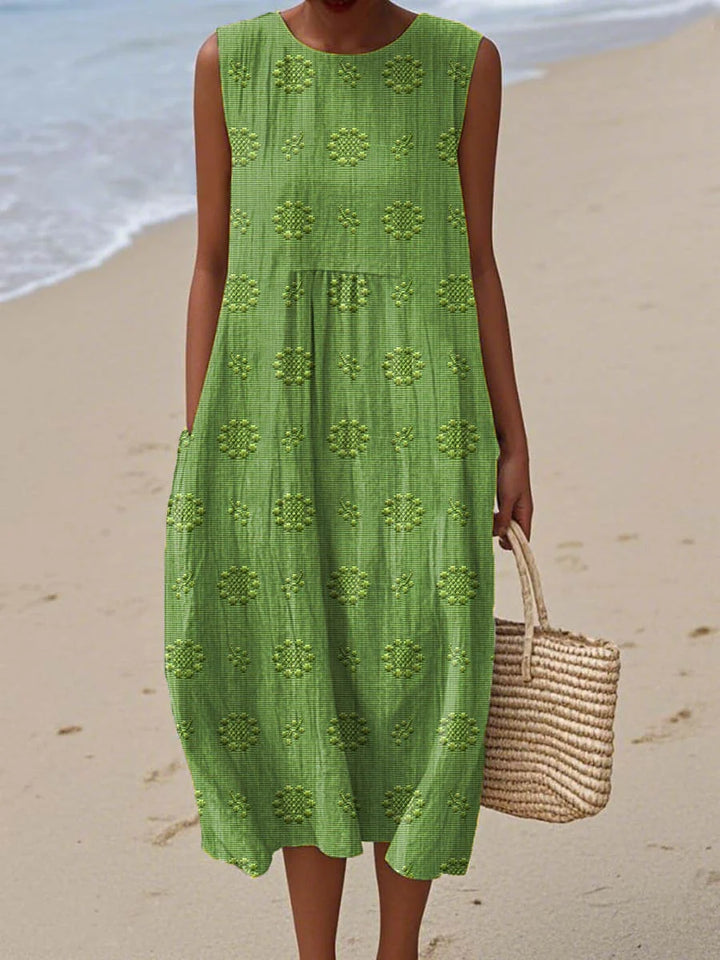 Women's Summer Midi Dress with Textured Design and Pockets - Effortless Style for Warm Weather 0