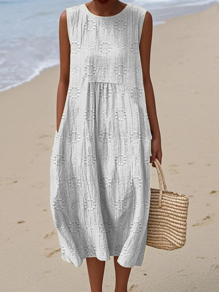Women's Summer Midi Dress with Textured Design and Pockets - Effortless Style for Warm Weather 3