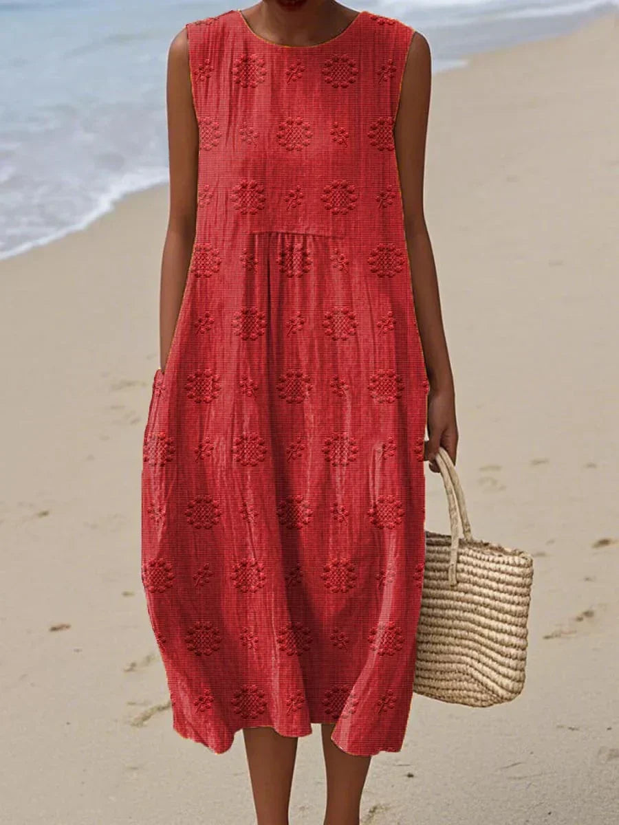 Women's Summer Midi Dress with Textured Design and Pockets - Effortless Style for Warm Weather 4