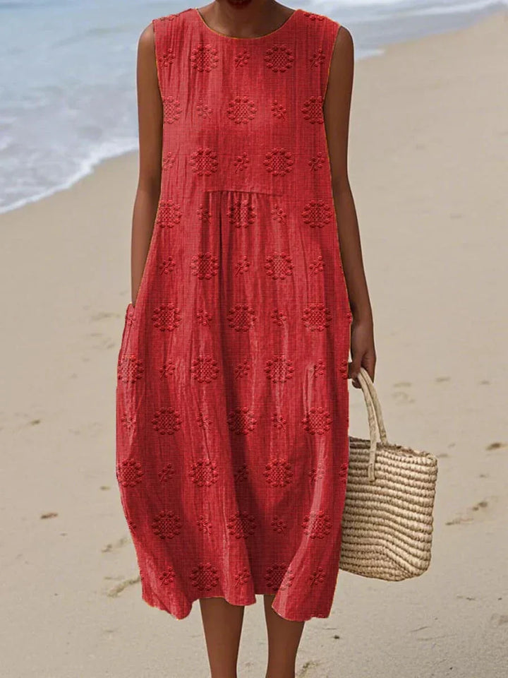 Women's Summer Midi Dress with Textured Design and Pockets - Effortless Style for Warm Weather 4