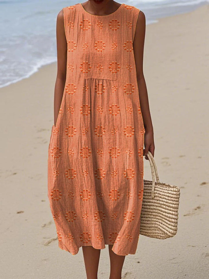 Women's Summer Midi Dress with Textured Design and Pockets - Effortless Style for Warm Weather 5