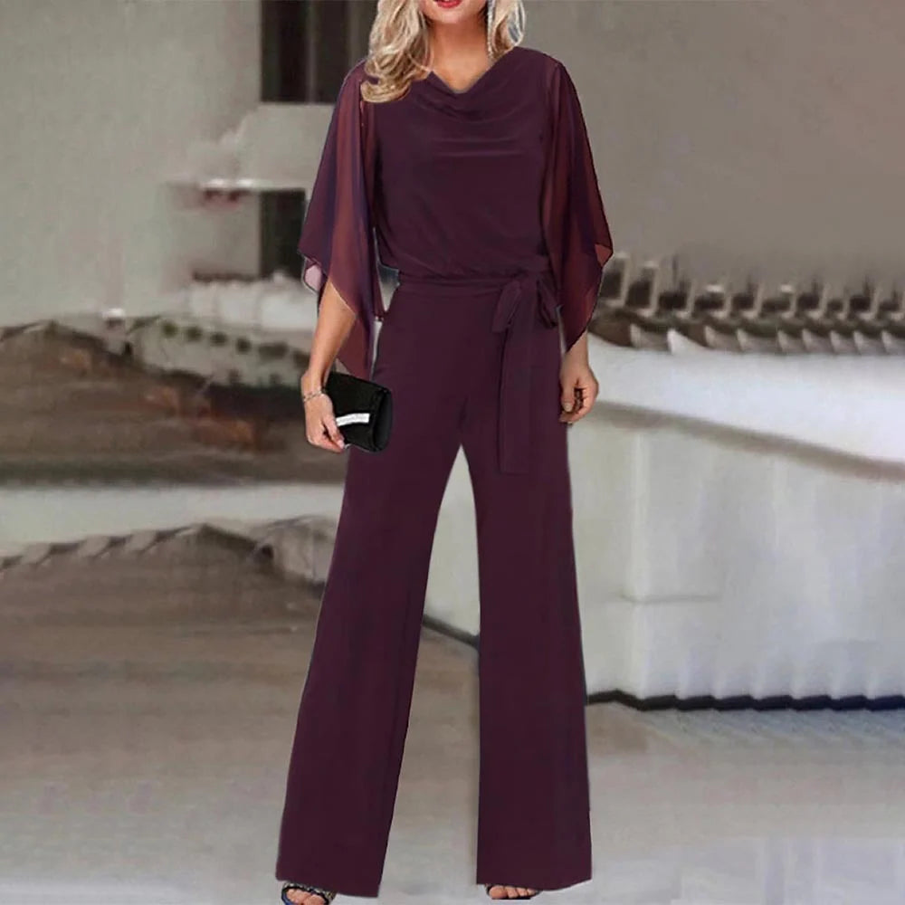 Women's Wide-Leg Jumpsuit with Lace-Up Waist 8