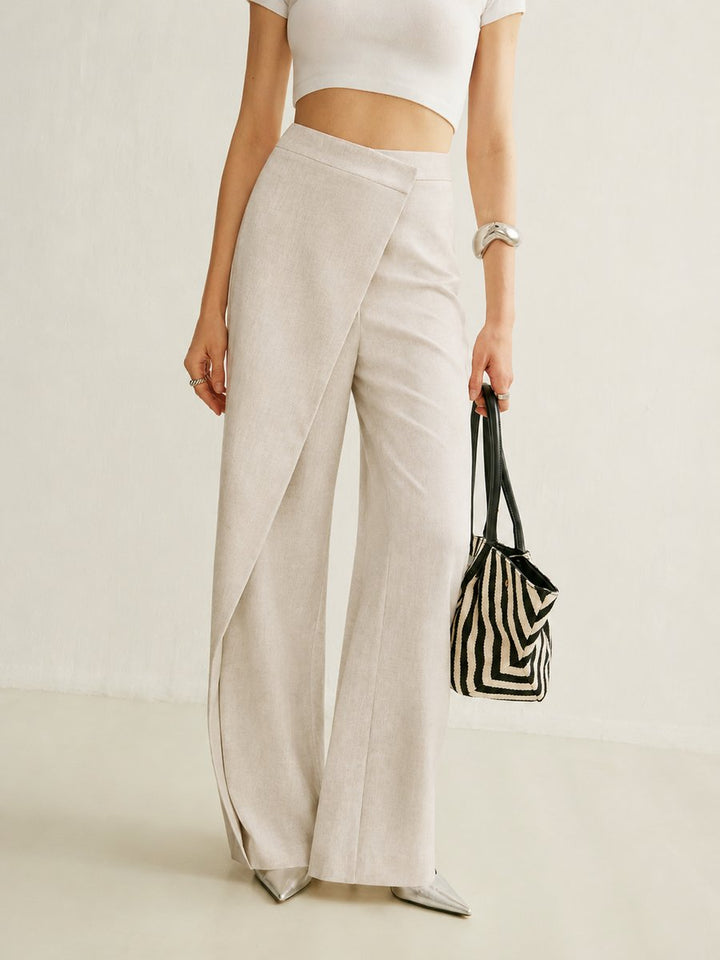 Women's Wide Leg Pants, High Waist Asymmetrical Wrap for Elegant Casual and Office Wear 0