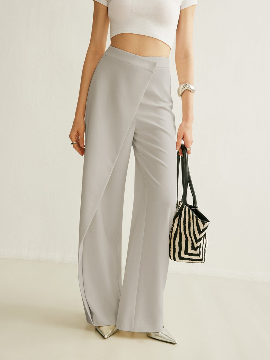 Women's Wide Leg Pants, High Waist Asymmetrical Wrap for Elegant Casual and Office Wear 1