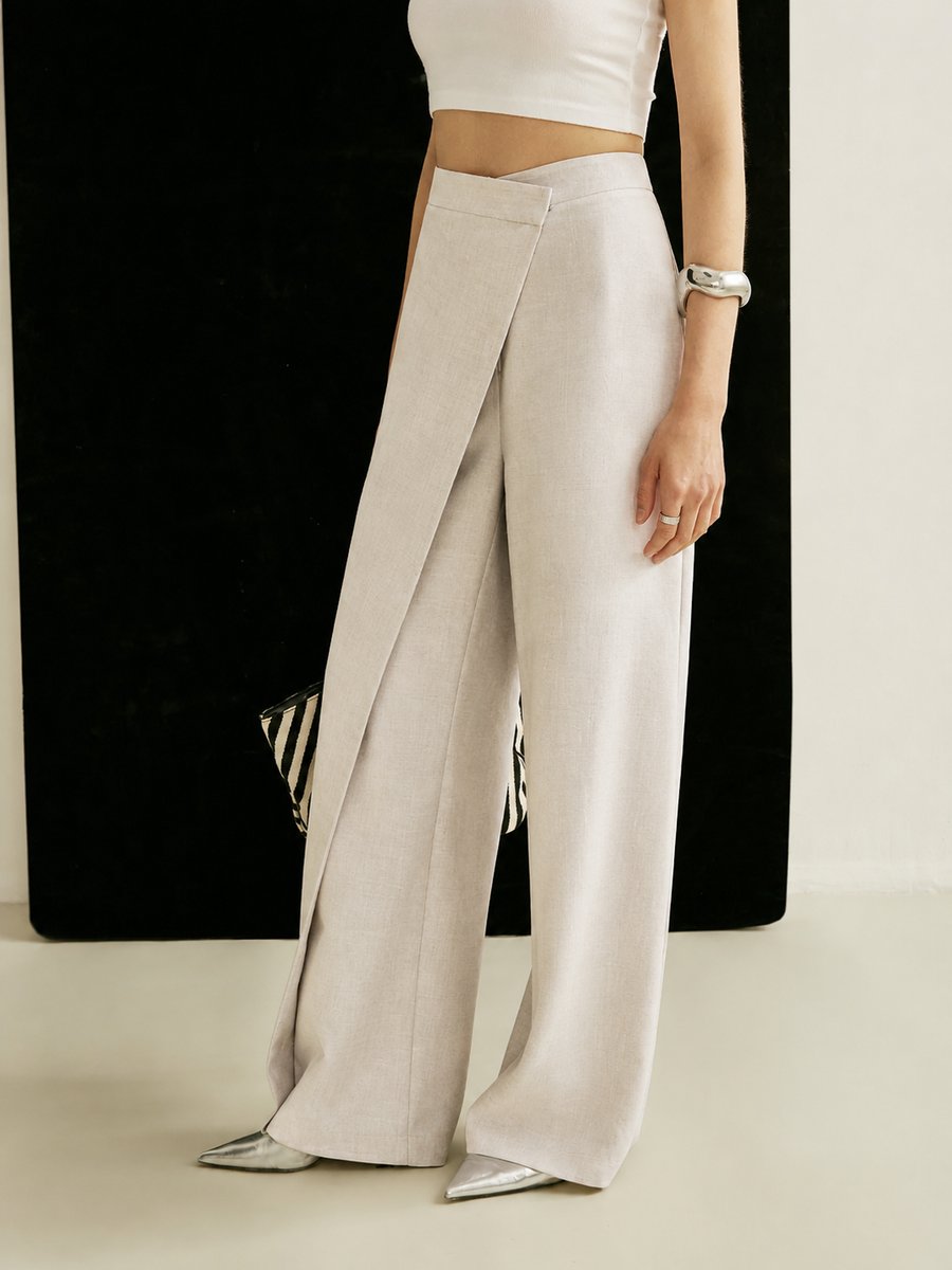 Women's Wide Leg Pants, High Waist Asymmetrical Wrap for Elegant Casual and Office Wear 3