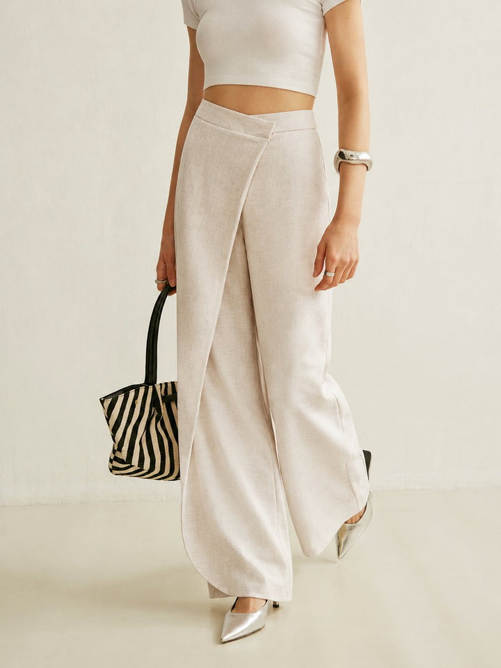 Women's Wide Leg Pants, High Waist Asymmetrical Wrap for Elegant Casual and Office Wear 4