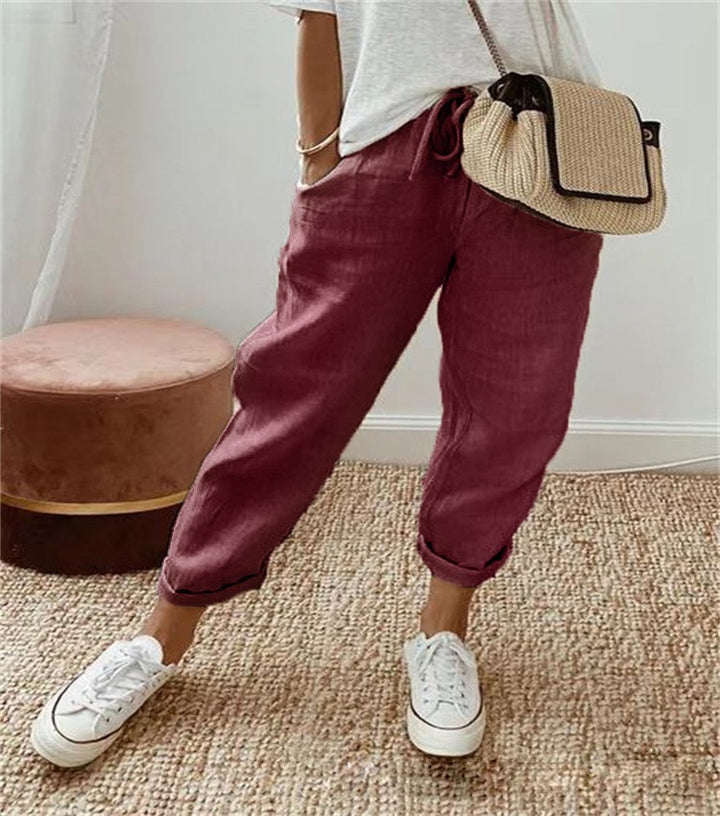Women's High Waist Wrap Trousers Cropped Tapered with Bow Waistband