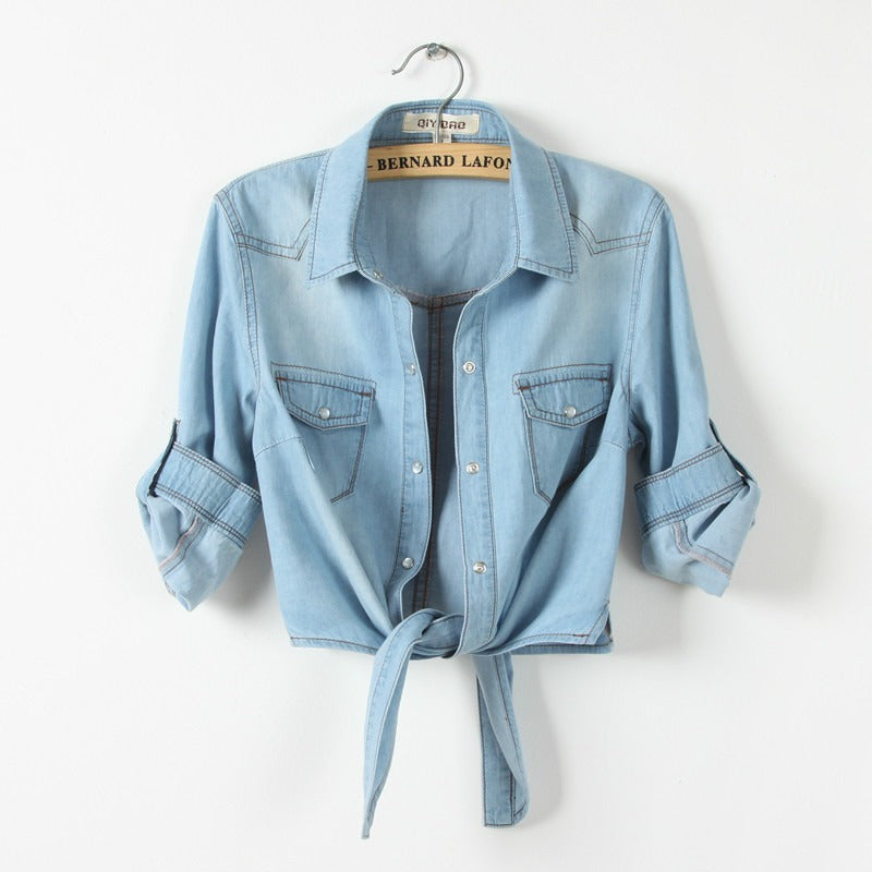 Women's Denim Crop Top - Trendy Casual Style for Effortless Looks