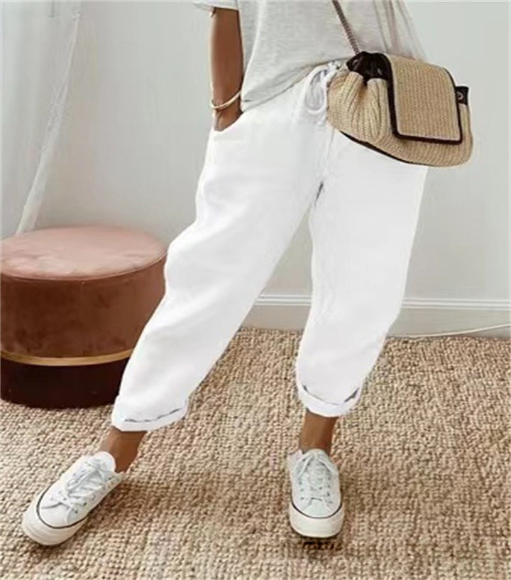 Women's High Waist Wrap Trousers Cropped Tapered with Bow Waistband